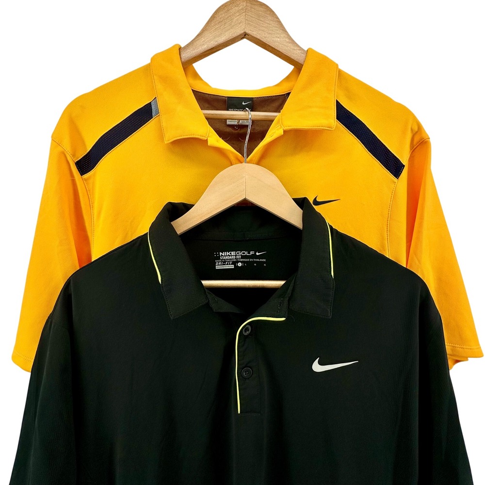 Lot of 2 Nike Golf Mens Polo Shirts Large Black 836100-010 Yellow Sphere React